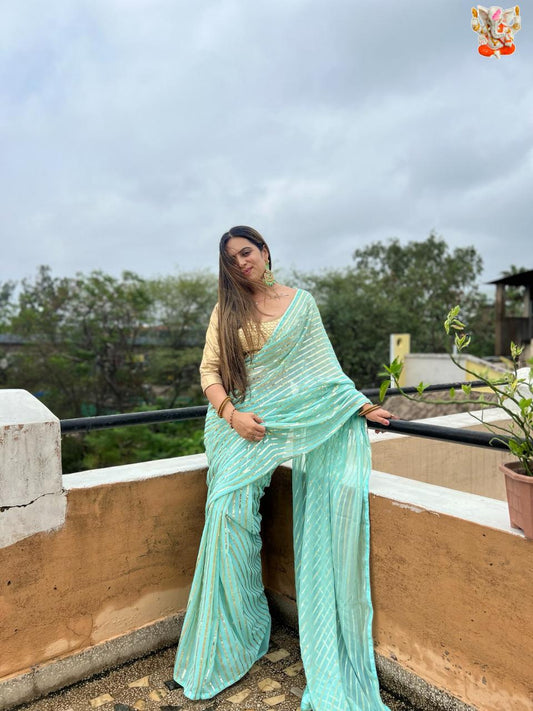 Sequins Work Sky Non-Branded Stmsb Georgette Sarees