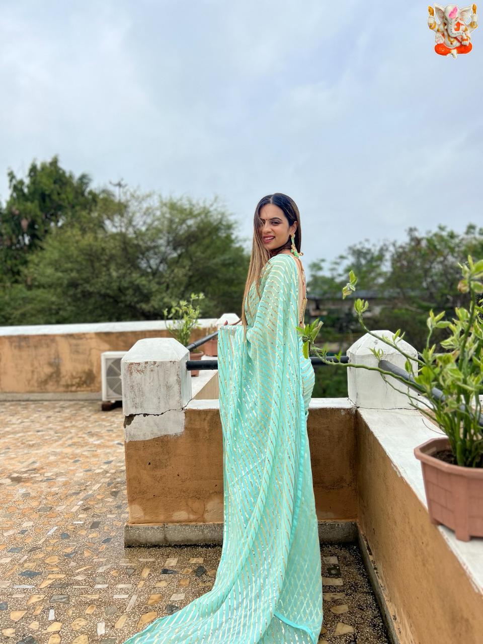 Sequins Work Sky Non-Branded Stmsb Georgette Sarees