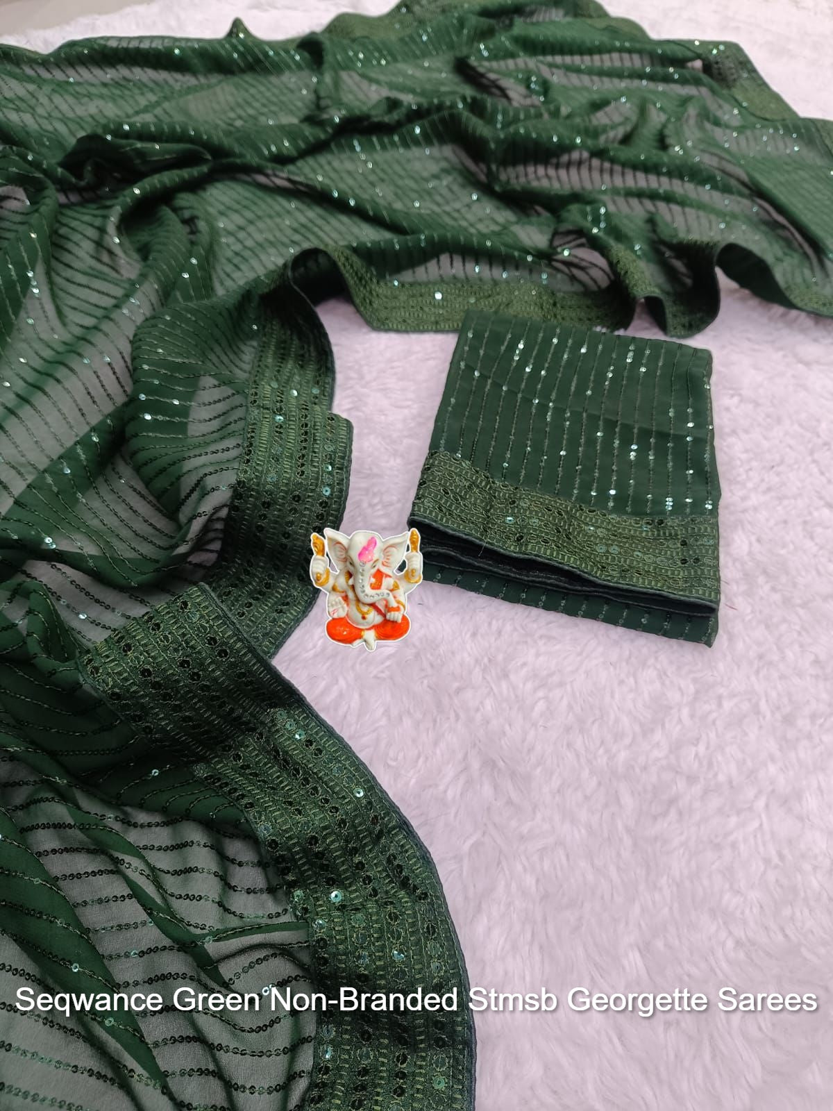 Seqwance Green Non-Branded Stmsb Georgette Sarees