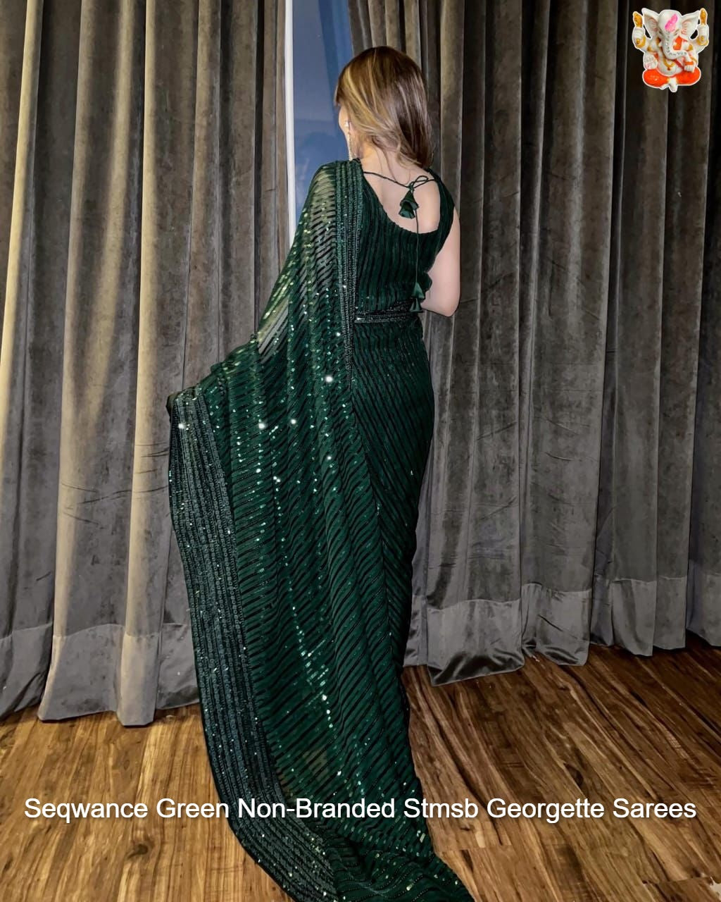 Seqwance Green Non-Branded Stmsb Georgette Sarees
