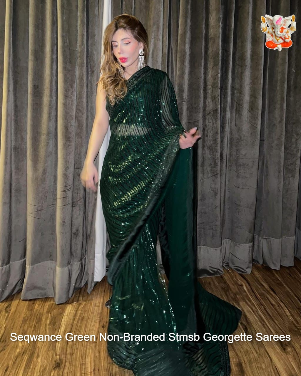 Seqwance Green Non-Branded Stmsb Georgette Sarees