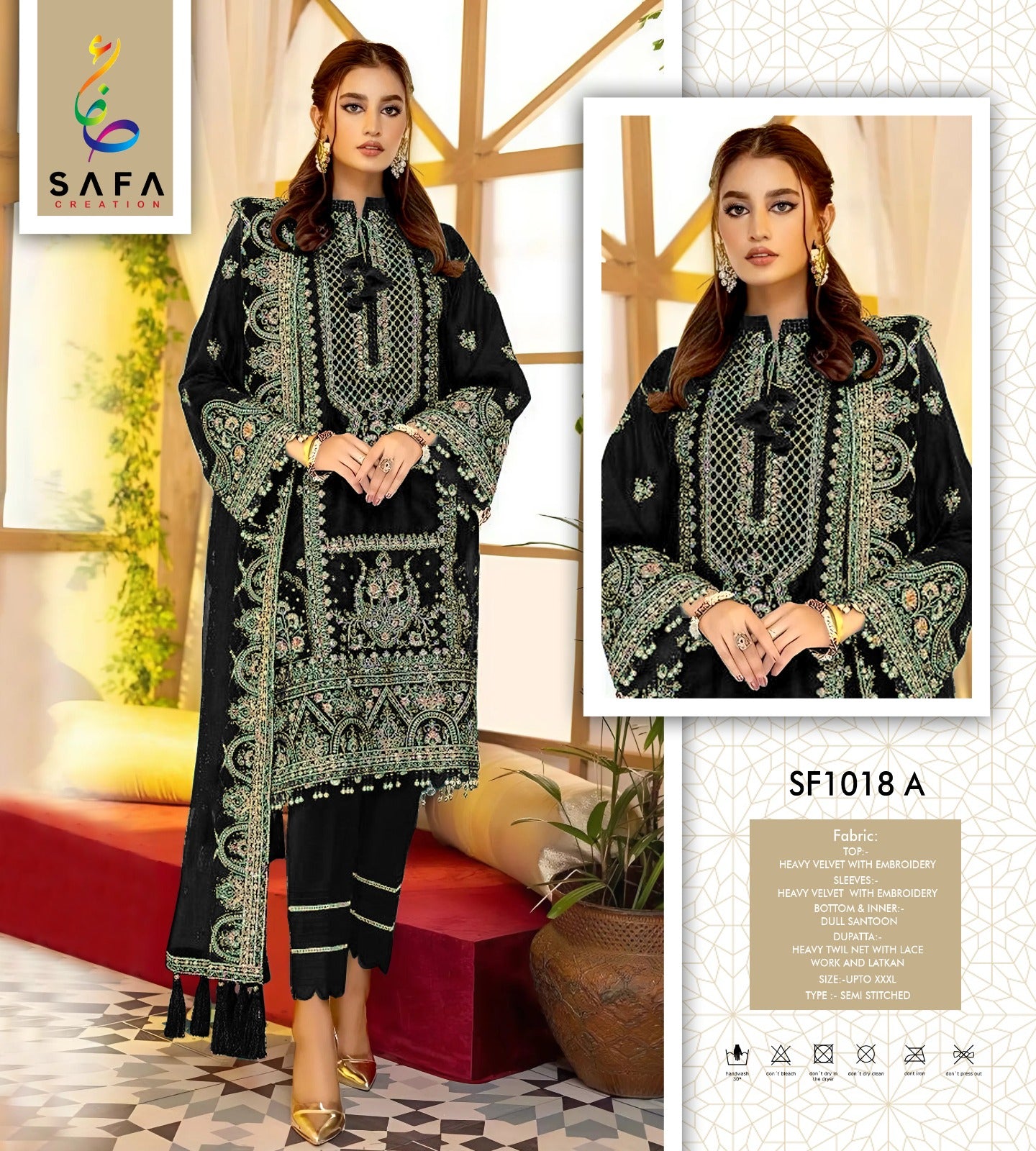 Sf-1018-A Safa Creation Embroidery Velvet Suits