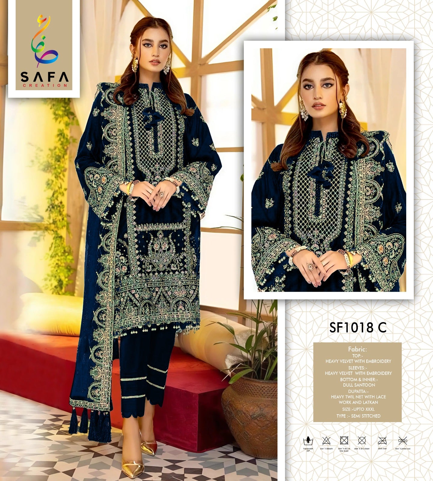 Sf-1018-C Safa Creation Embroidery Velvet Suits