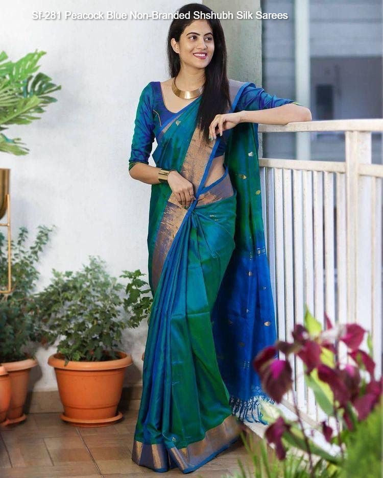Sf-281 Peacock Blue Non-Branded Shshubh Silk Sarees