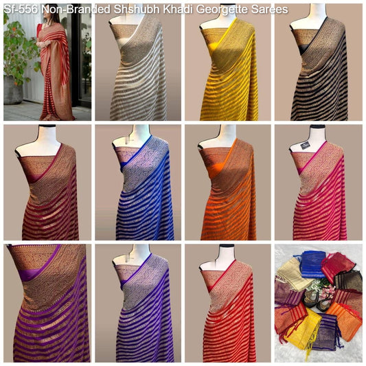 Sf-556 Non-Branded Shshubh Khadi Georgette Sarees