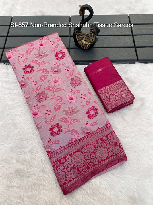 Sf-857 Non-Branded Shshubh Tissue Sarees
