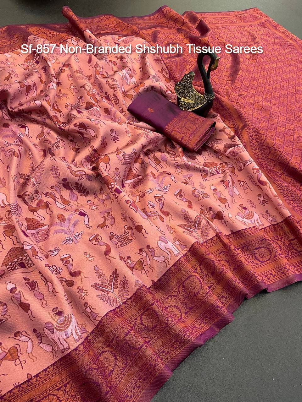 Sf-857 Non-Branded Shshubh Tissue Sarees