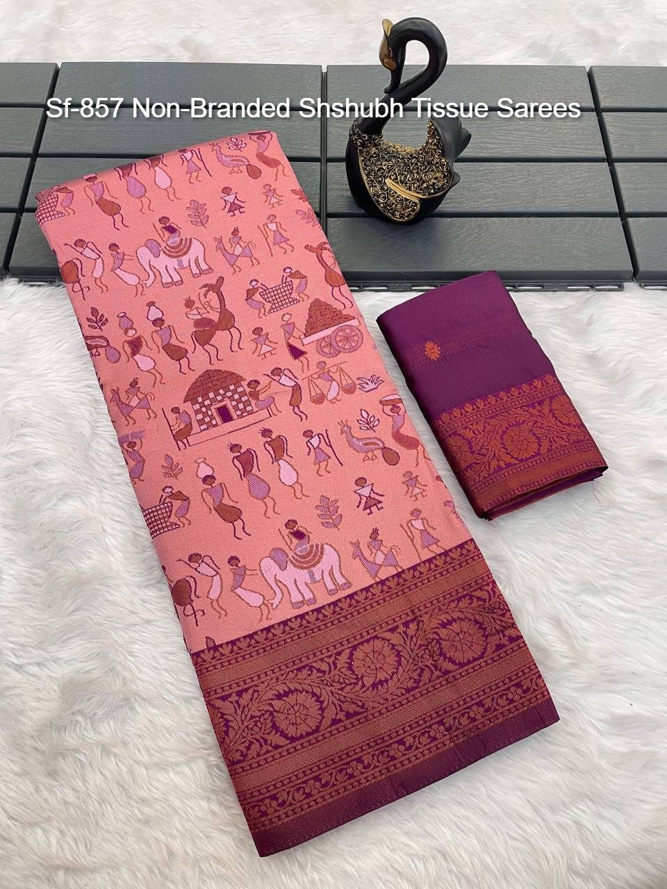 Sf-857 Non-Branded Shshubh Tissue Sarees