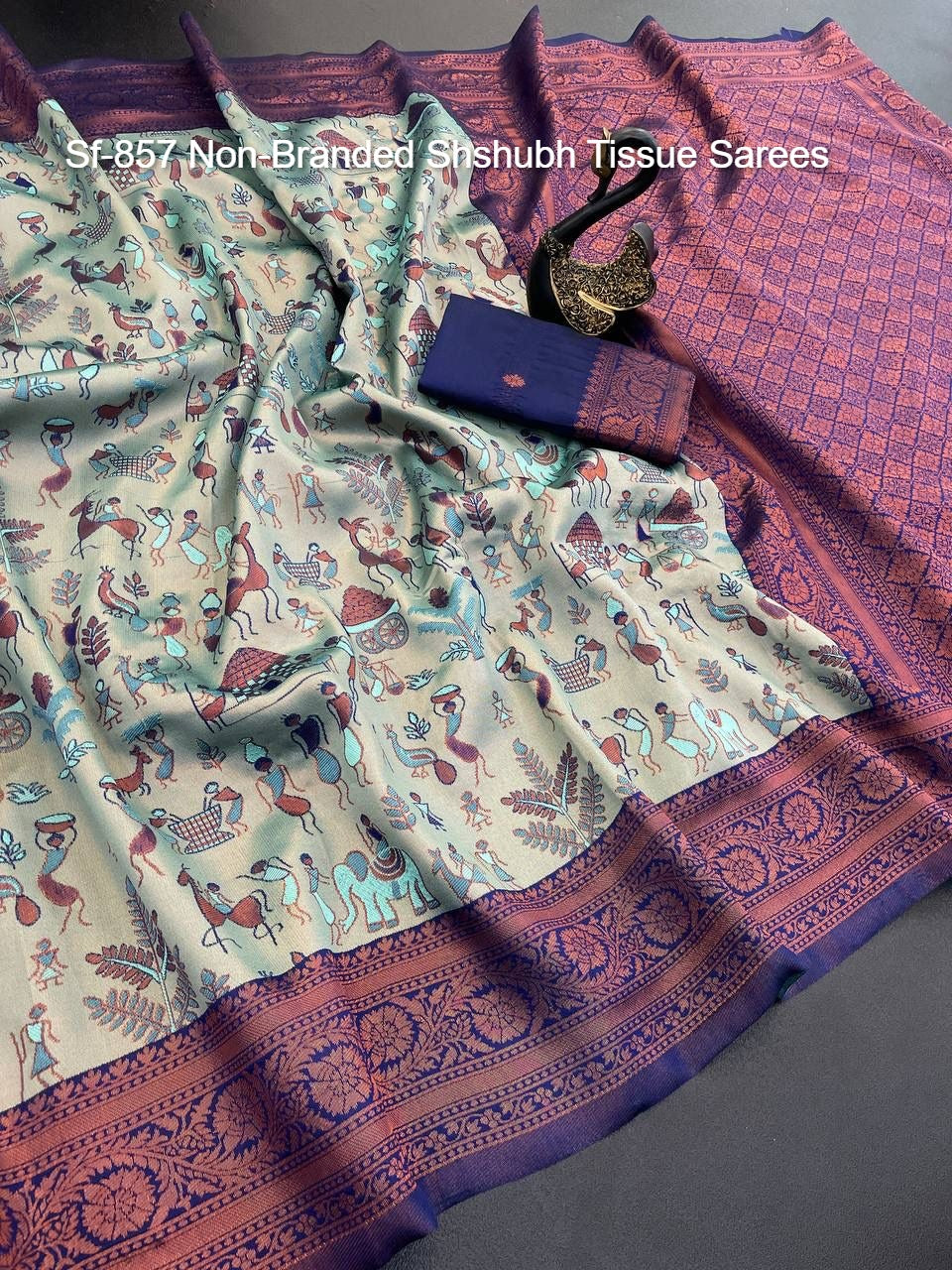 Sf-857 Non-Branded Shshubh Tissue Sarees
