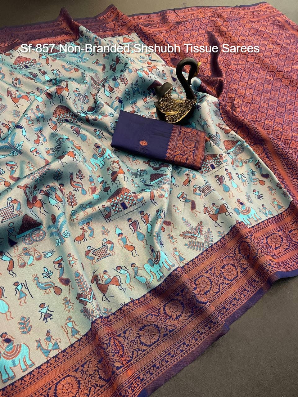 Sf-857 Non-Branded Shshubh Tissue Sarees