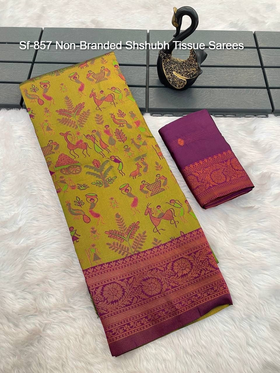 Sf-857 Non-Branded Shshubh Tissue Sarees