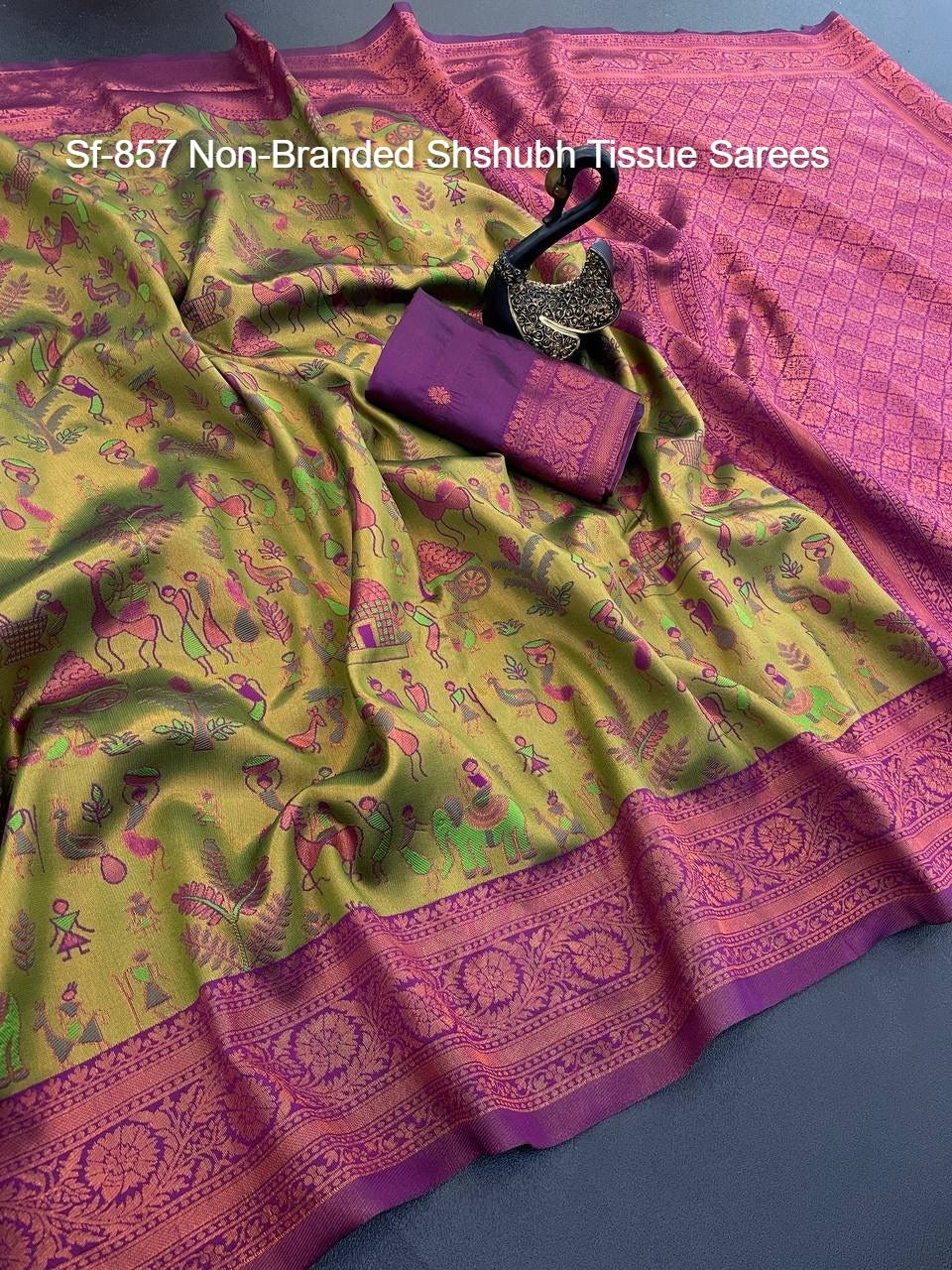Sf-857 Non-Branded Shshubh Tissue Sarees