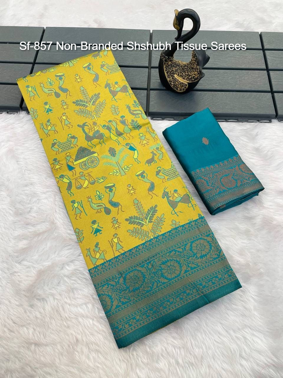 Sf-857 Non-Branded Shshubh Tissue Sarees