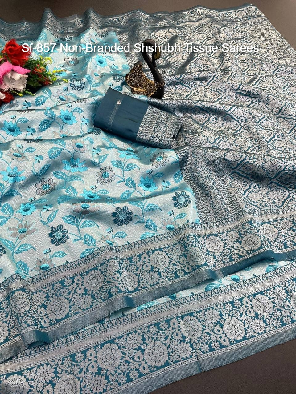 Sf-857 Non-Branded Shshubh Tissue Sarees