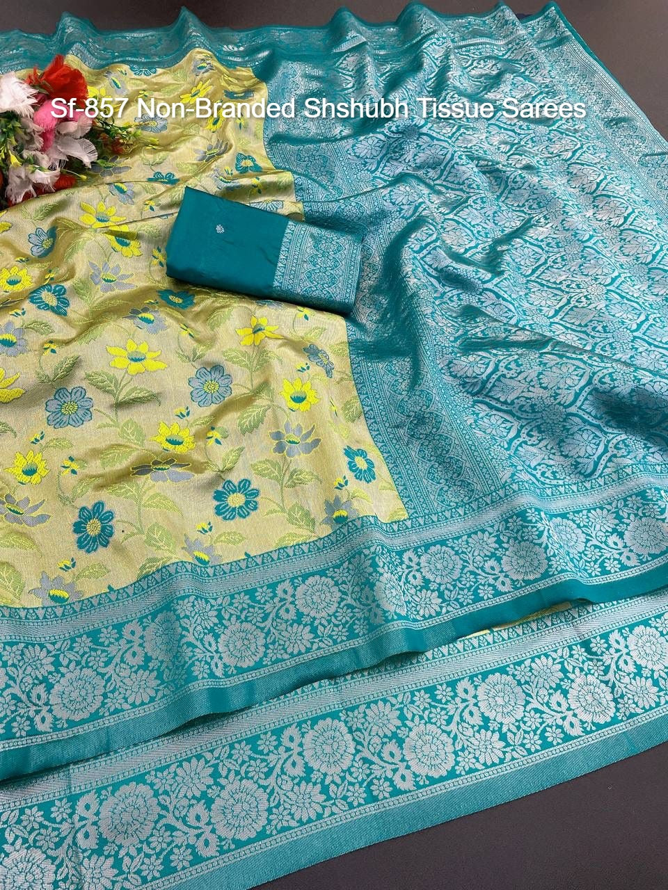 Sf-857 Non-Branded Shshubh Tissue Sarees