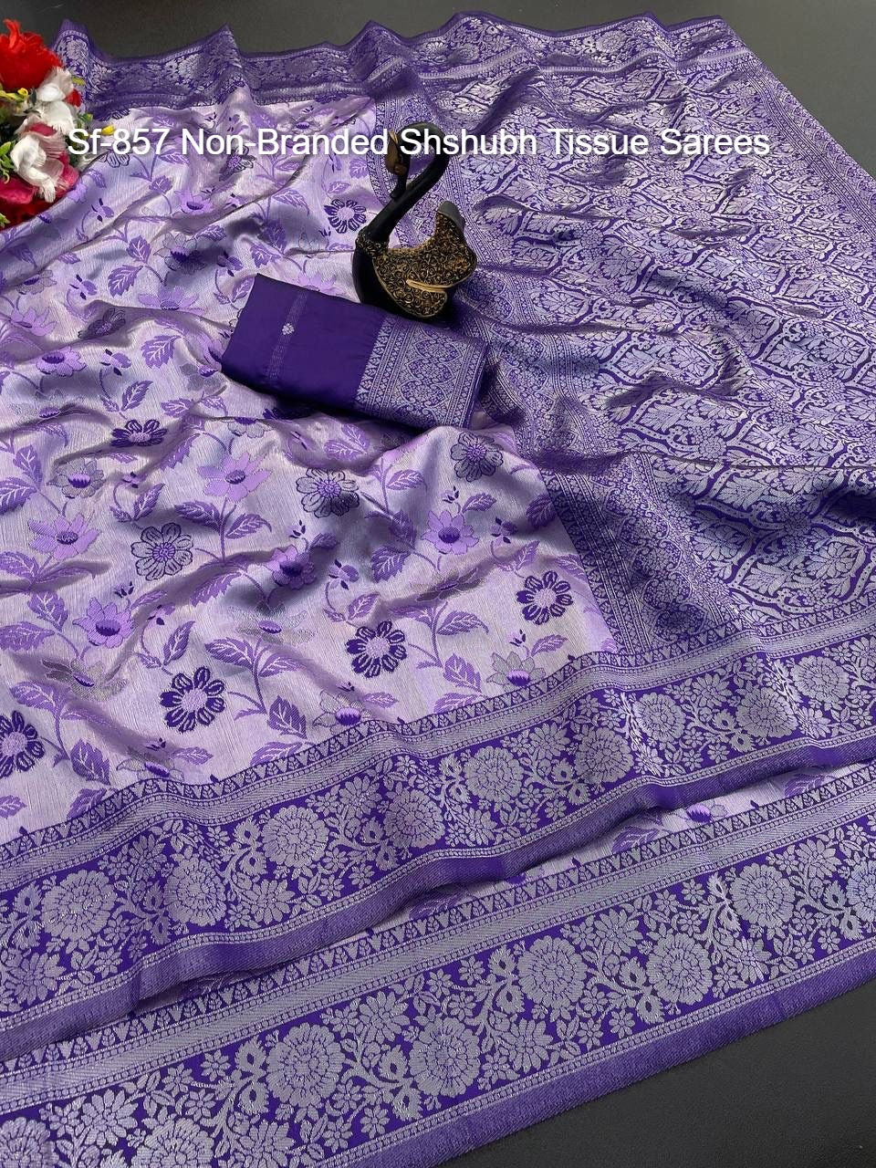 Sf-857 Non-Branded Shshubh Tissue Sarees