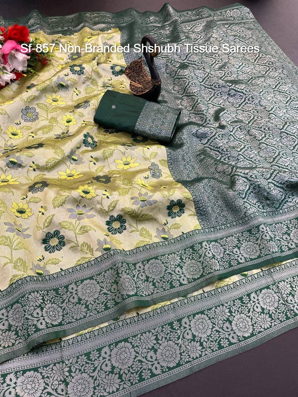 Sf-857 Non-Branded Shshubh Tissue Sarees