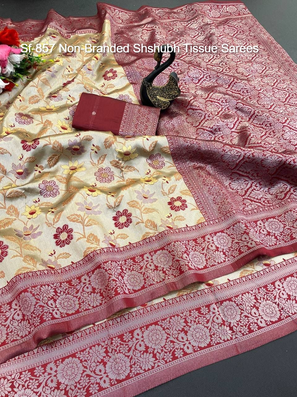 Sf-857 Non-Branded Shshubh Tissue Sarees