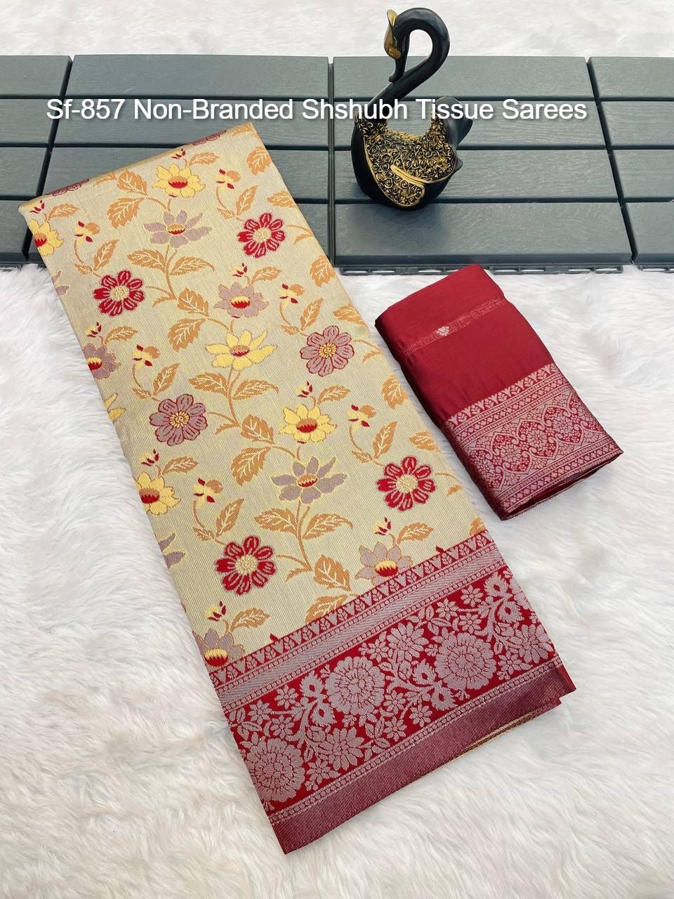 Sf-857 Non-Branded Shshubh Tissue Sarees
