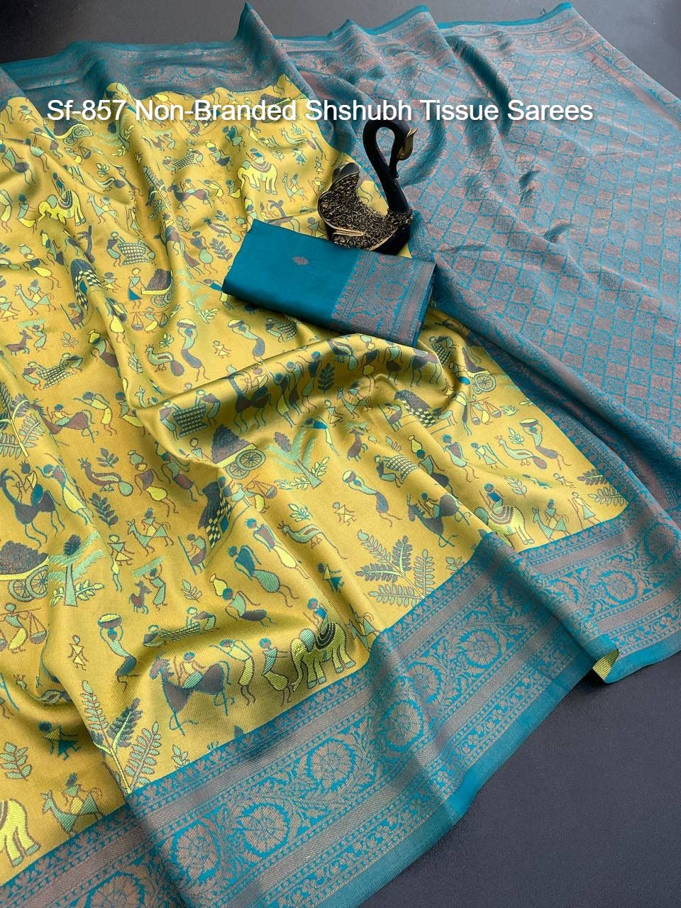 Sf-857 Non-Branded Shshubh Tissue Sarees