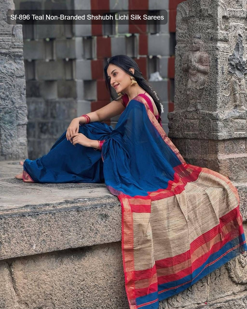 Sf-896 Teal Non-Branded Shshubh Lichi Silk Sarees