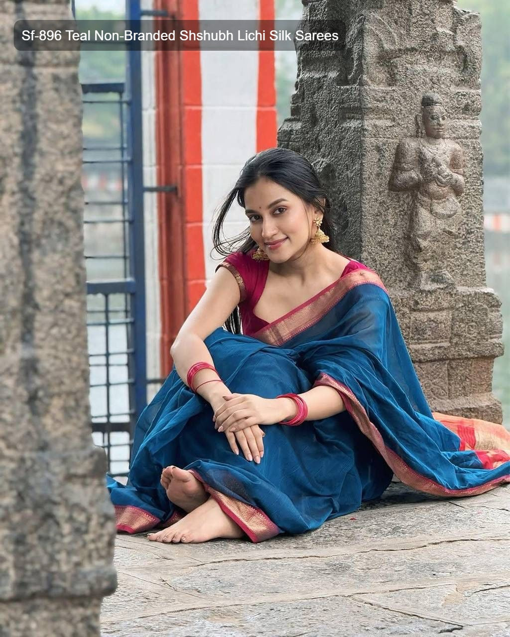 Sf-896 Teal Non-Branded Shshubh Lichi Silk Sarees