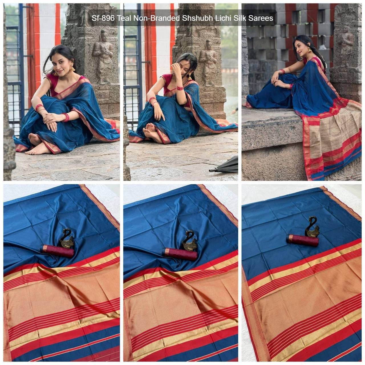 Sf-896 Teal Non-Branded Shshubh Lichi Silk Sarees