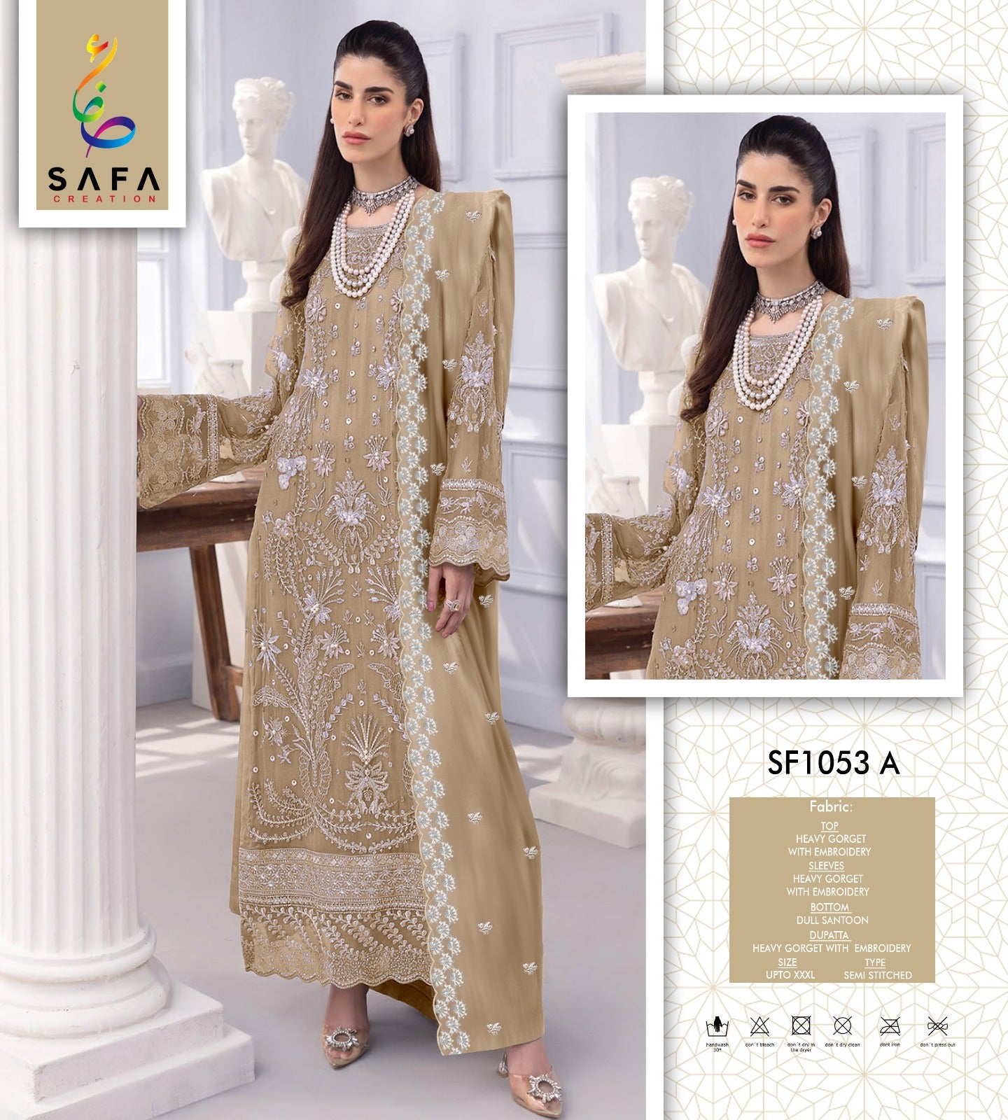 Sf 1053A Safa Creation Embroidery Gown Dupatta Set