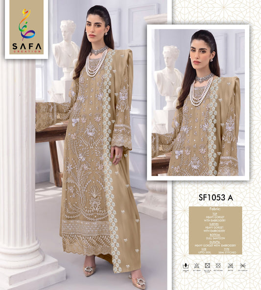 Sf 1053A Safa Creation Embroidery Gown Dupatta Set