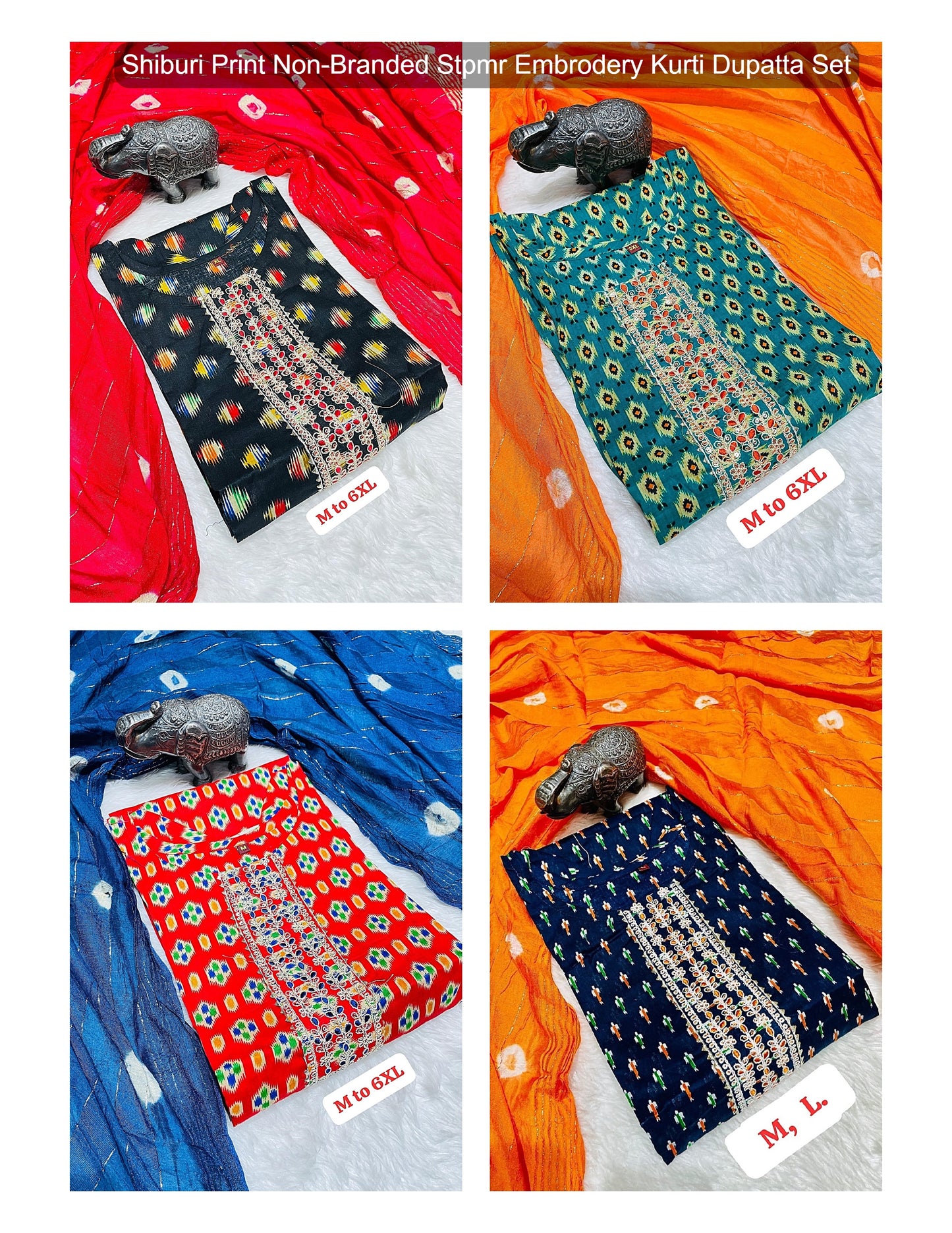 Shiburi Print Non-Branded Stpmr Embrodery Kurti Dupatta Set