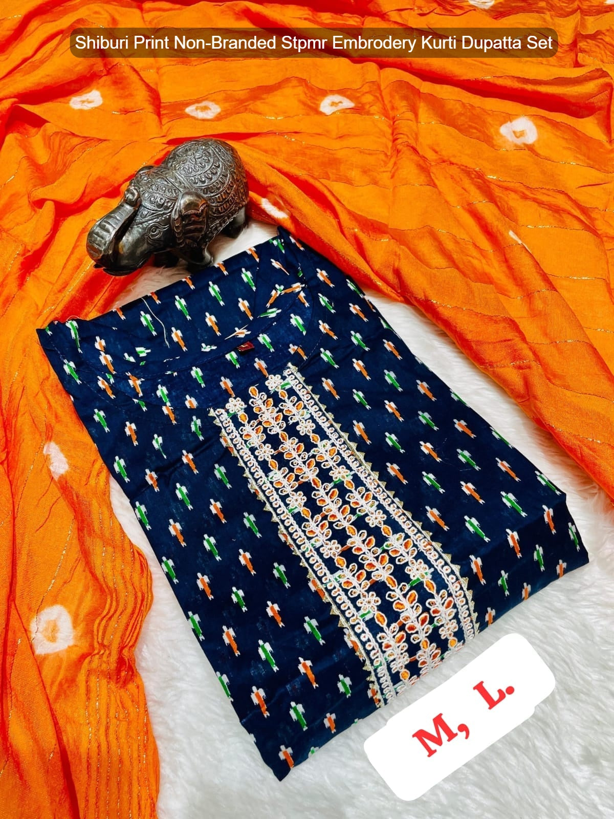 Shiburi Print Non-Branded Stpmr Embrodery Kurti Dupatta Set