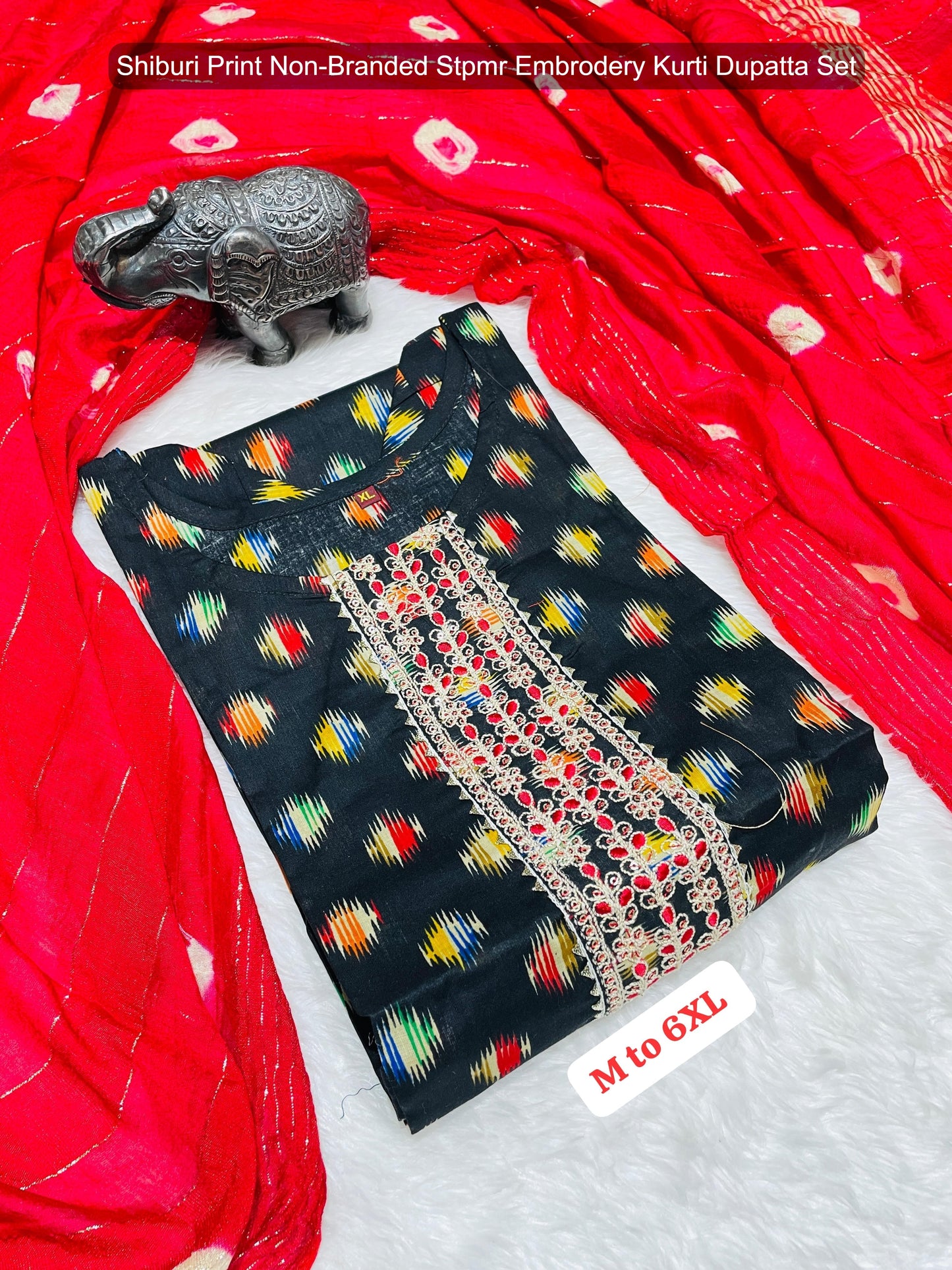 Shiburi Print Non-Branded Stpmr Embrodery Kurti Dupatta Set