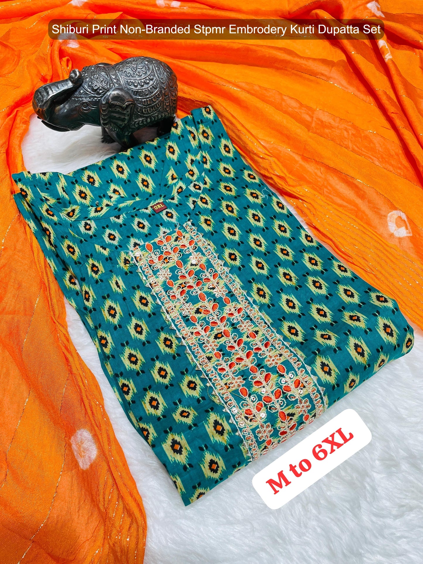 Shiburi Print Non-Branded Stpmr Embrodery Kurti Dupatta Set