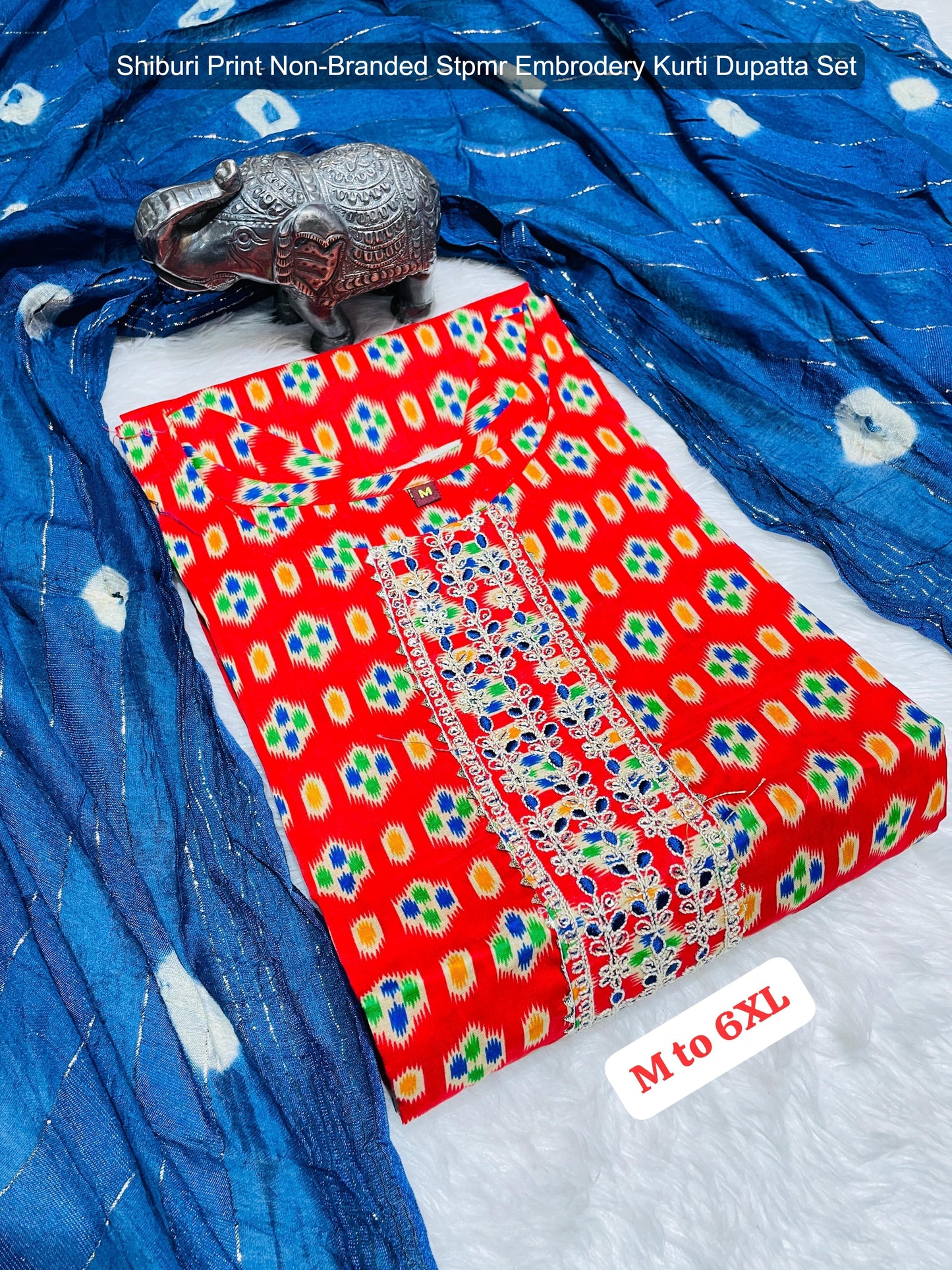 Shiburi Print Non-Branded Stpmr Embrodery Kurti Dupatta Set