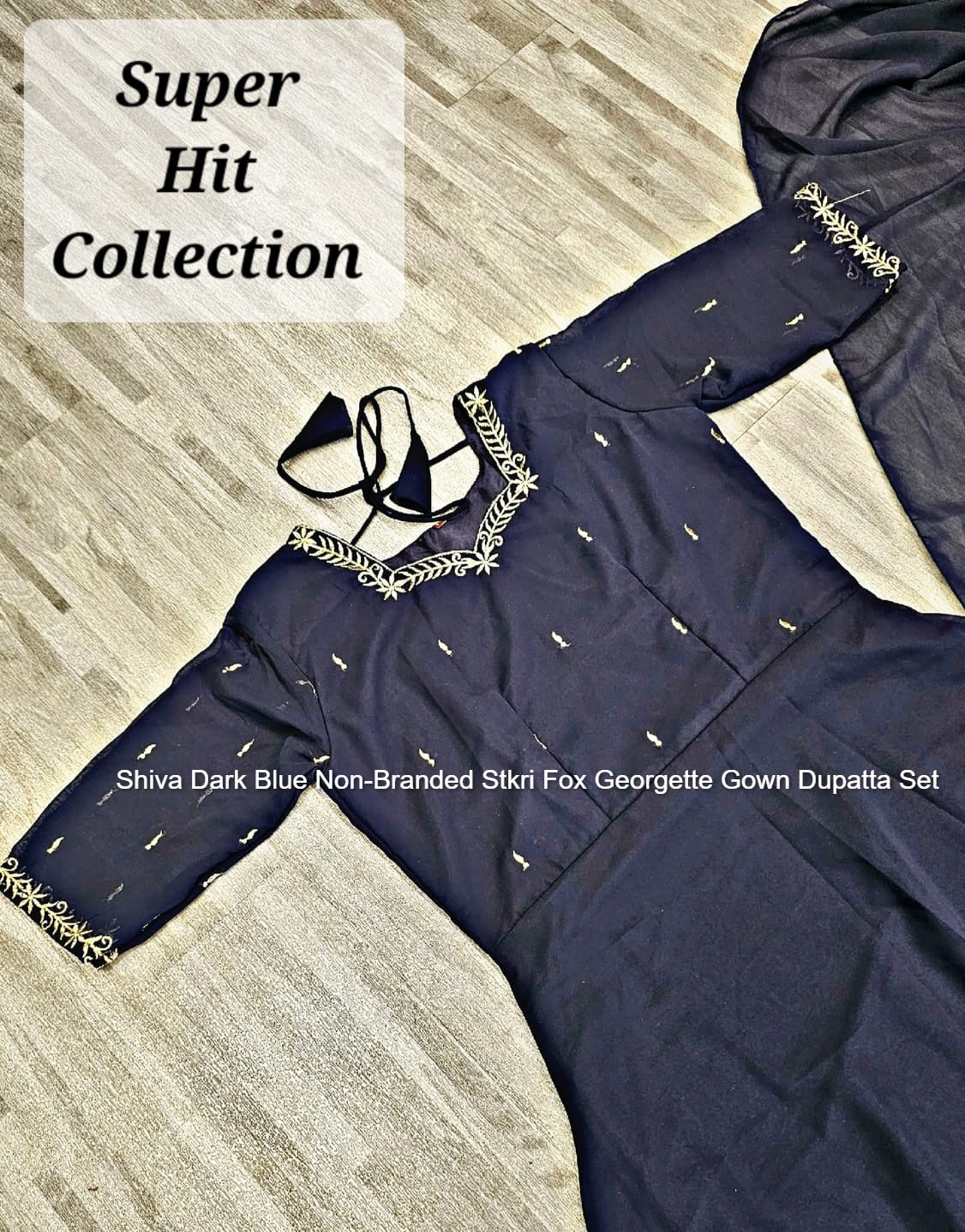 Shiva Dark Blue Non-Branded Stkri Fox Georgette Gown Dupatta Set