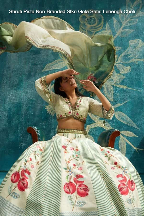 Shruti Pista Non-Branded Stkri Gota Satin Lehenga Choli
