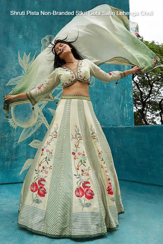 Shruti Pista Non-Branded Stkri Gota Satin Lehenga Choli