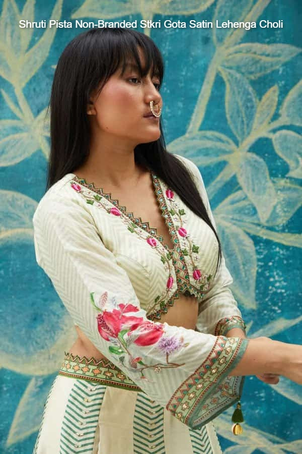 Shruti Pista Non-Branded Stkri Gota Satin Lehenga Choli