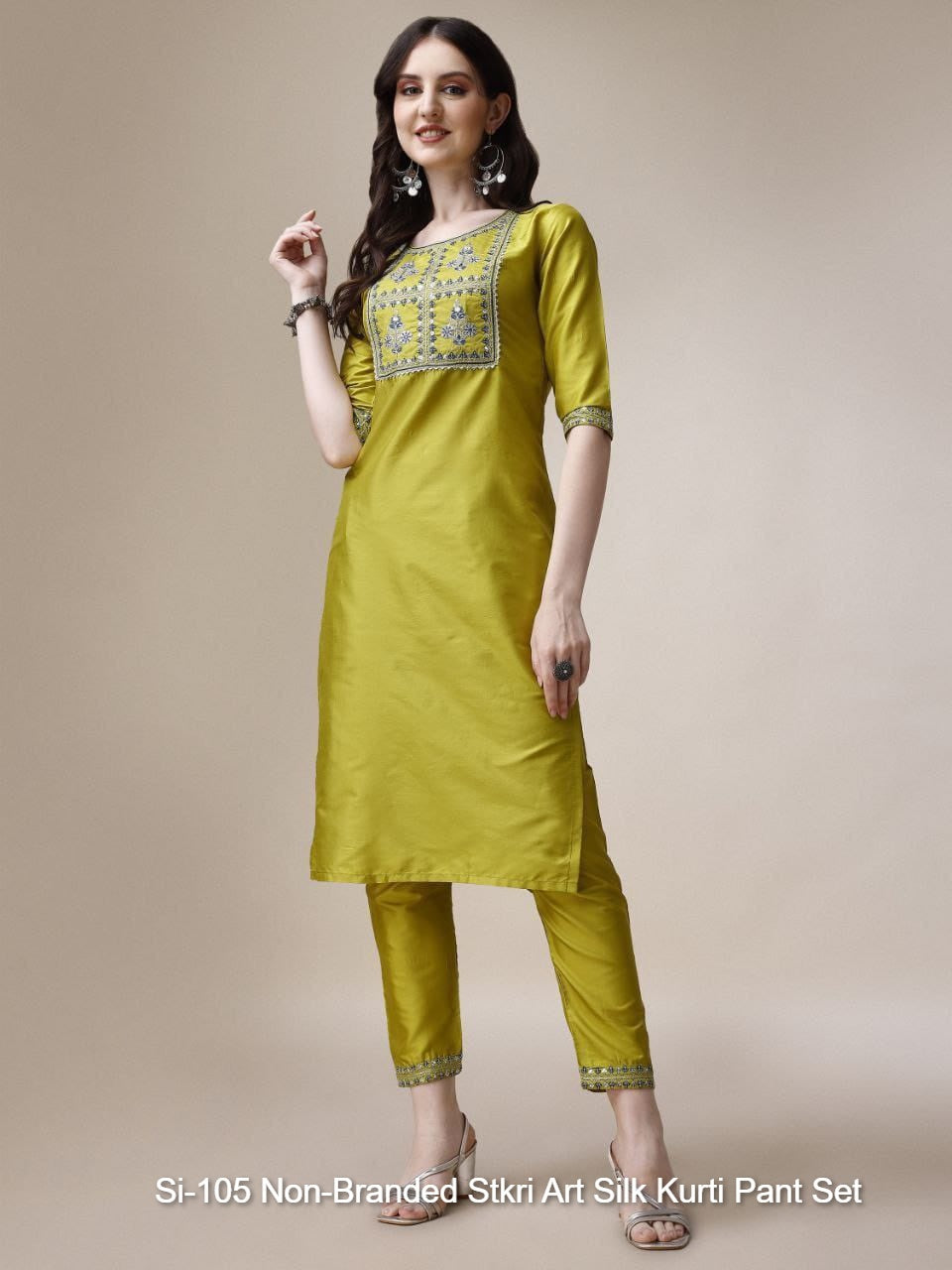 Si-105 Non-Branded Stkri Art Silk Kurti Pant Set