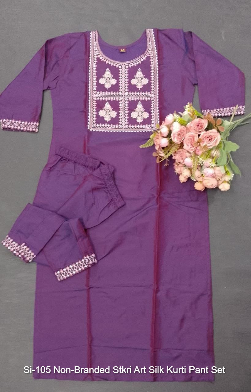 Si-105 Non-Branded Stkri Art Silk Kurti Pant Set