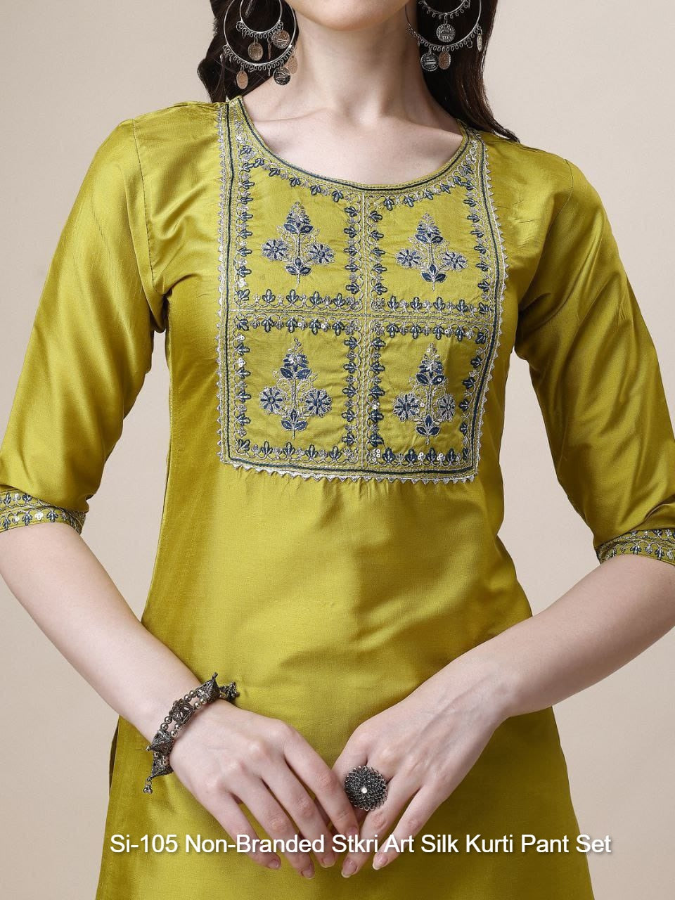 Si-105 Non-Branded Stkri Art Silk Kurti Pant Set