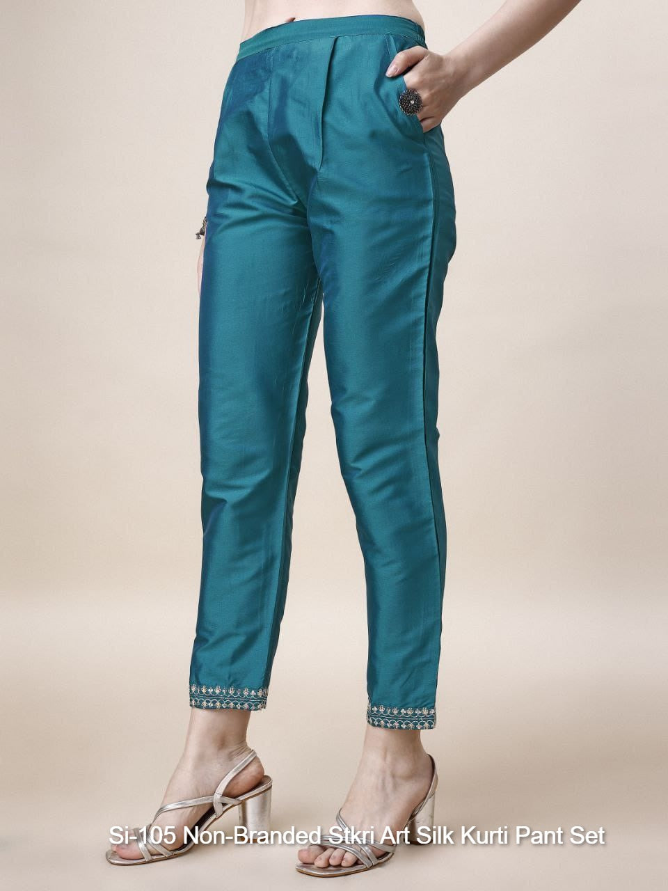 Si-105 Non-Branded Stkri Art Silk Kurti Pant Set