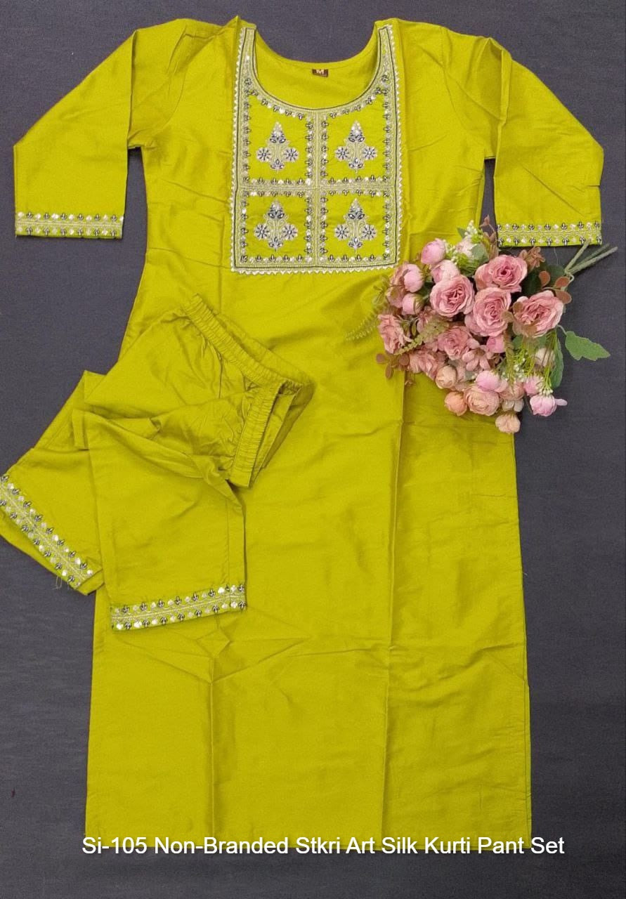 Si-105 Non-Branded Stkri Art Silk Kurti Pant Set