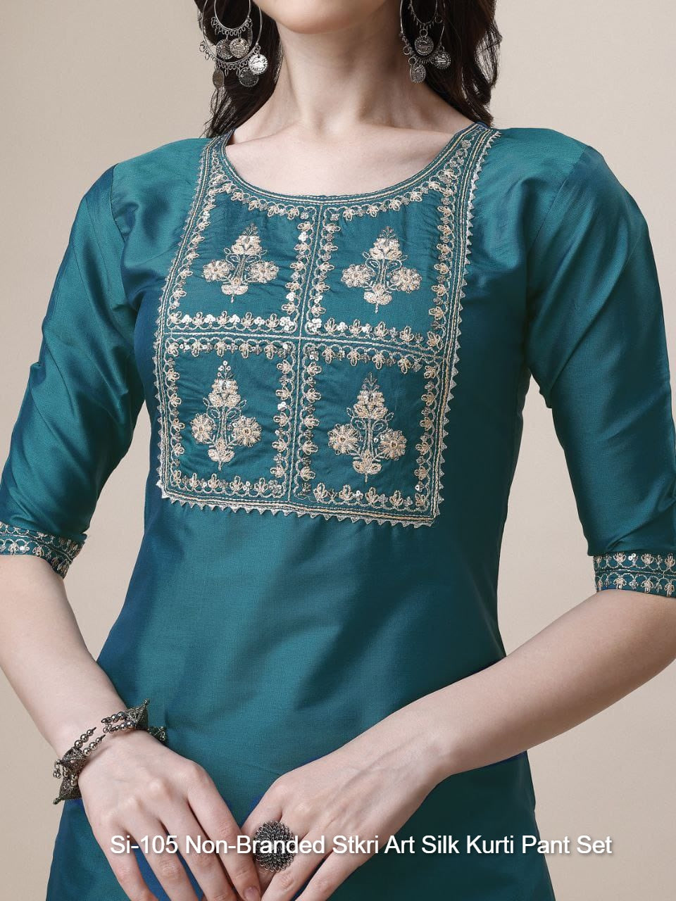 Si-105 Non-Branded Stkri Art Silk Kurti Pant Set