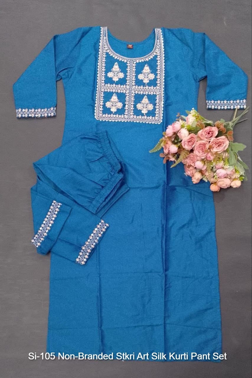 Si-105 Non-Branded Stkri Art Silk Kurti Pant Set
