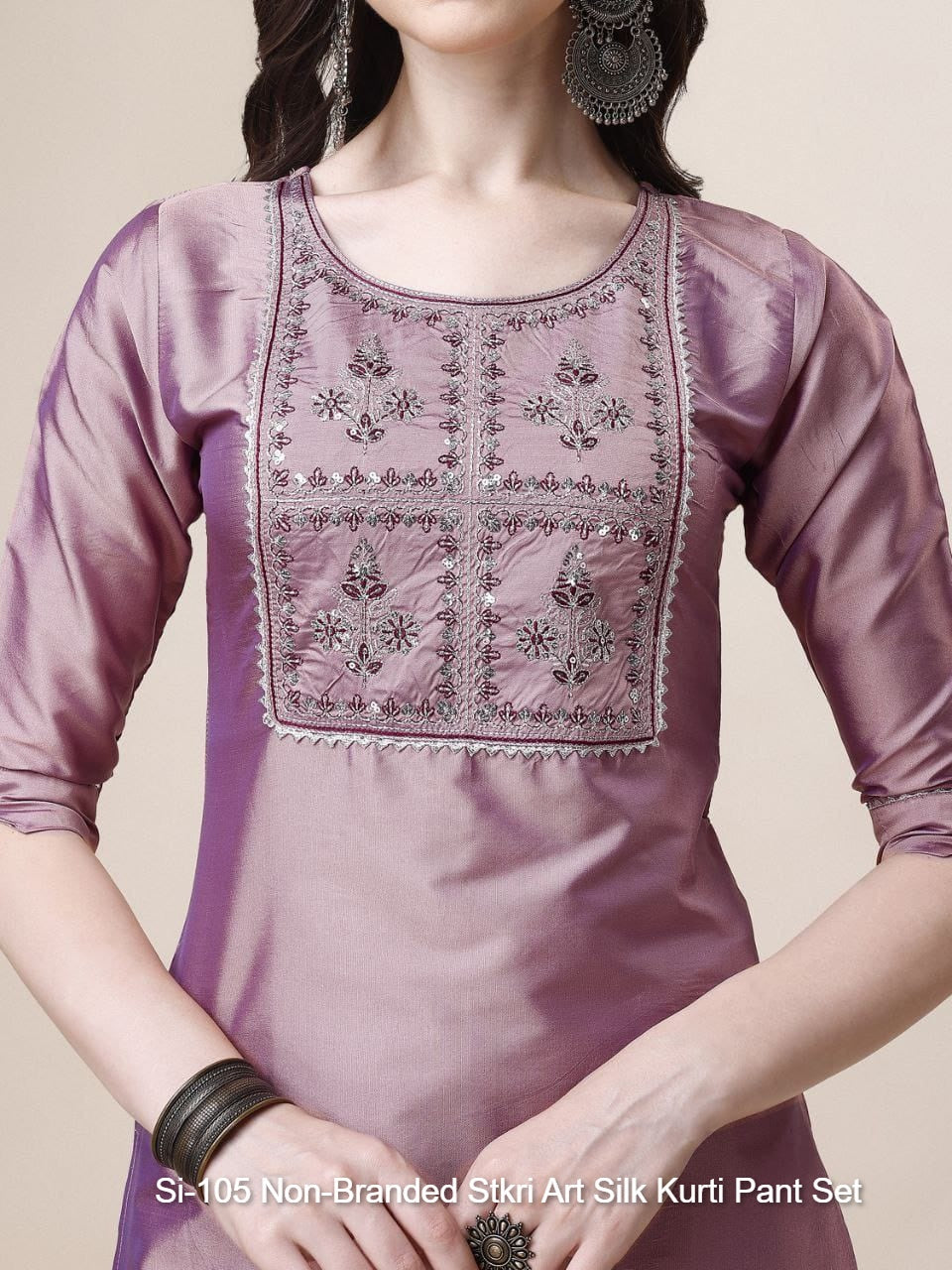 Si-105 Non-Branded Stkri Art Silk Kurti Pant Set