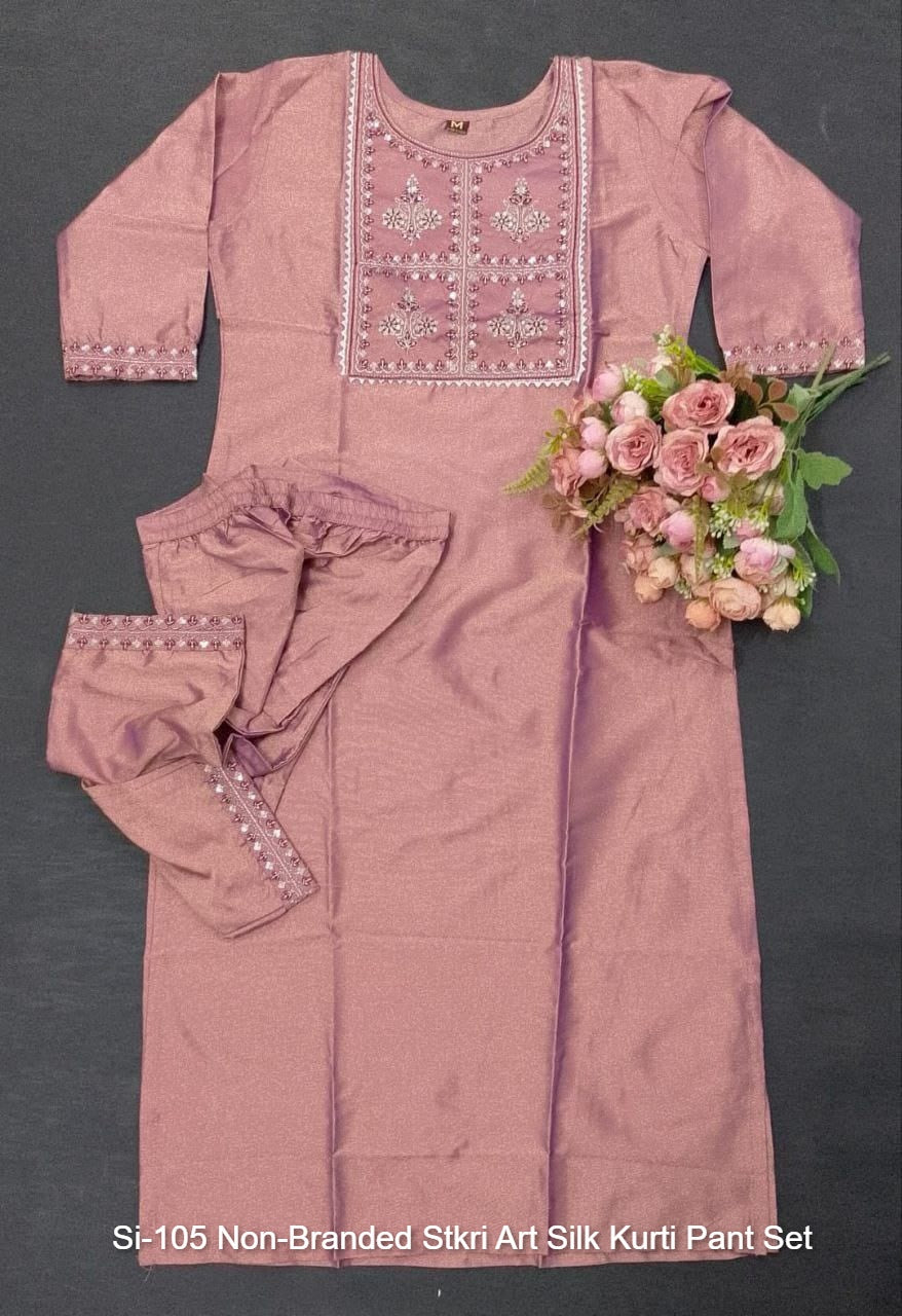Si-105 Non-Branded Stkri Art Silk Kurti Pant Set