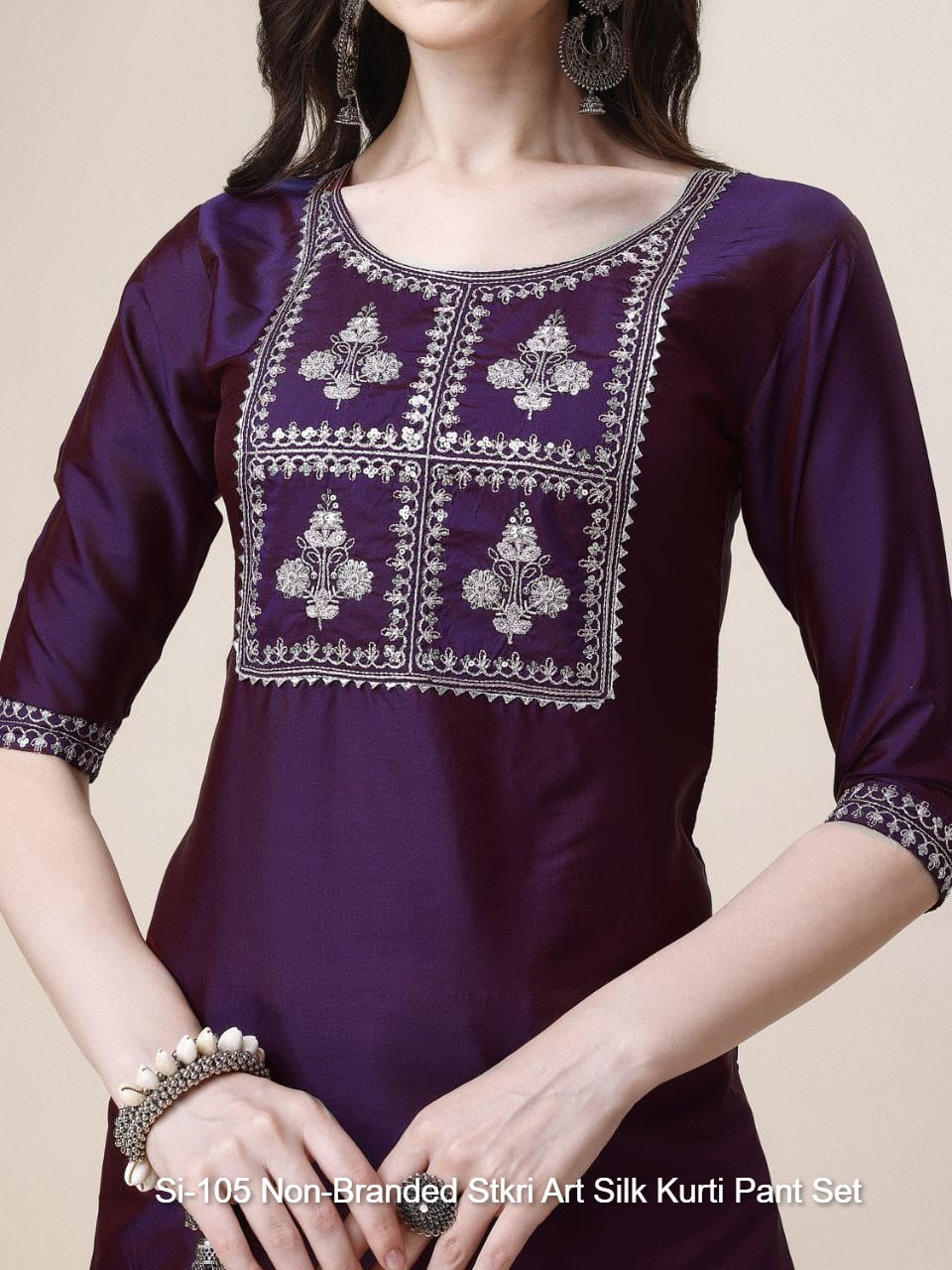 Si-105 Non-Branded Stkri Art Silk Kurti Pant Set