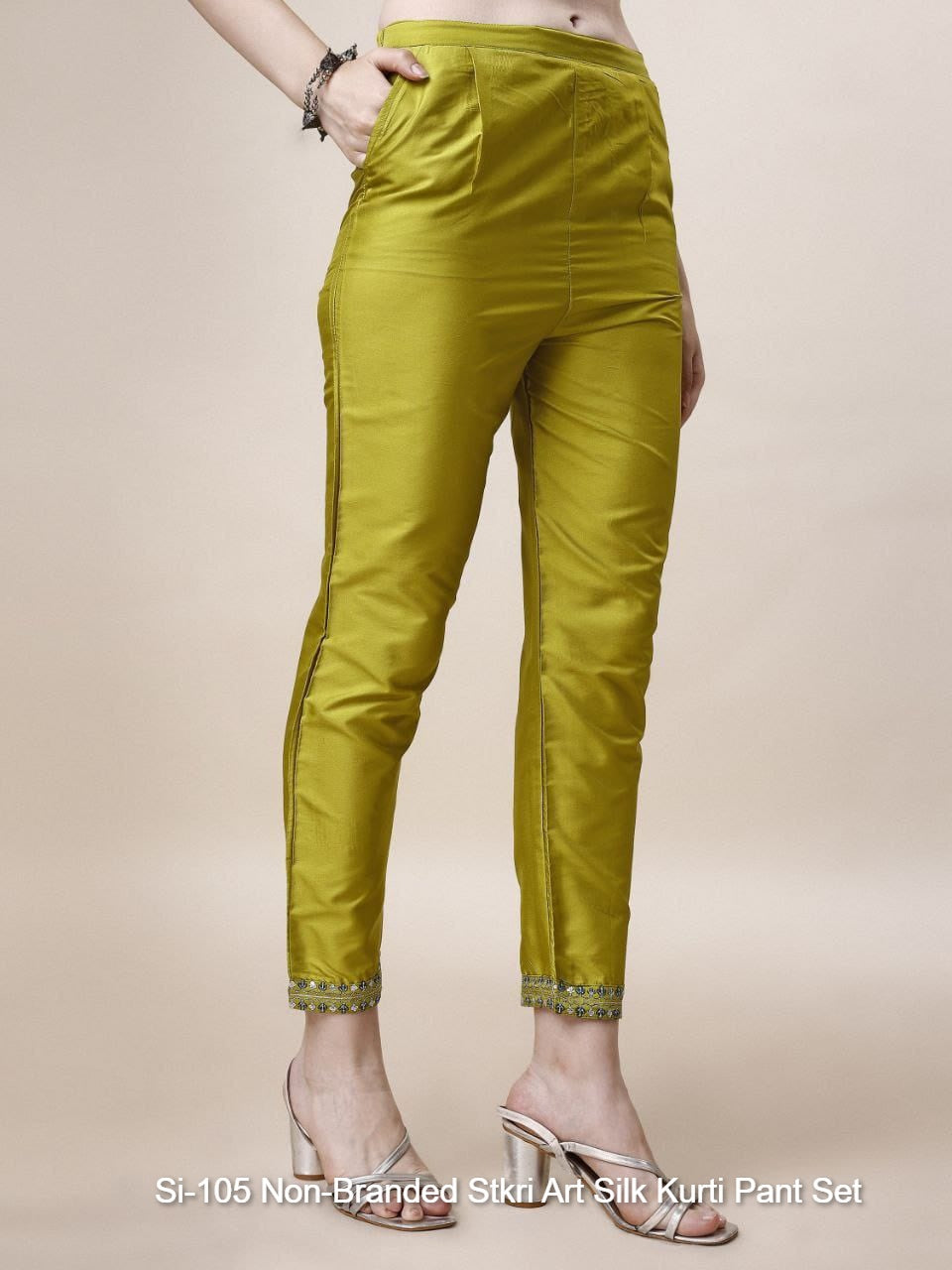 Si-105 Non-Branded Stkri Art Silk Kurti Pant Set