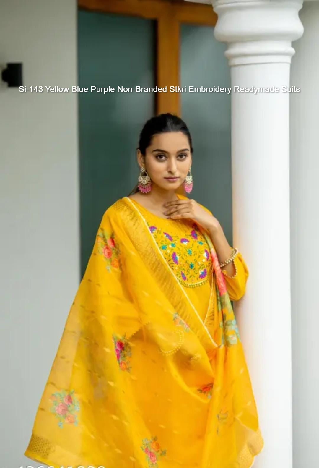 Si-143 Yellow Blue Purple Non-Branded Stkri Embroidery Readymade Suits